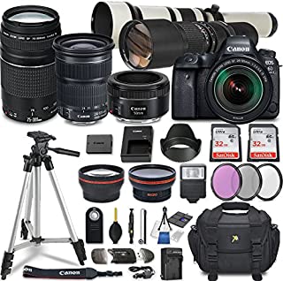 Canon EOS 6D Mark II DSLR Camera w/ 7 Lens Bundle including EF 24-105mm f/3.5-5.6 IS STM + 2.2x Telephoto & 0.43x Aux Wide Angle Lens + 2Pcs 32GB SD + Accessories with Premium Commander Kit (32 Items)