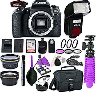 Canon EOS 77D DSLR Camera Body with + Flash + LED Video Light, Close-Up Lens Set, 32GB Card + Accessory Bundle