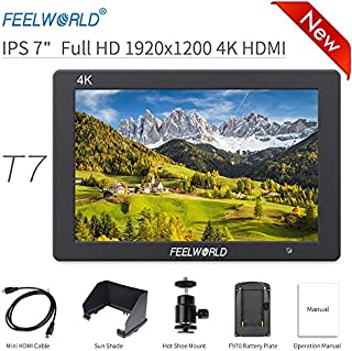 FEELWORLD T7 7 Inch DSLR On Camera Field Monitor Video Assist Full HD 1920x1200 4K HDMI Input Output with Peaking Focus Rugged Aluminum Housing