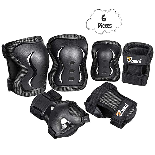 JBM Kids & Adults Cycling Roller Skating Knee Elbow Wrist Protective Pads-Black/Adjustable Size