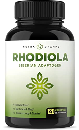 Rhodiola Rosea Supplement 600mg - 120 Capsules Siberian Root Extract 3% Rosavins & 1% Salidroside - Pure Maximum Strength Powder - 300mg Vegan Pills for Stress Relief