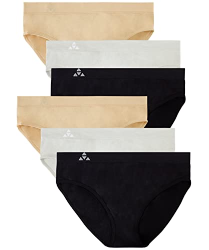 Balanced Tech Women's Seamless Bikini Panties 6-Pack - Black/Nude/Gray - Medium