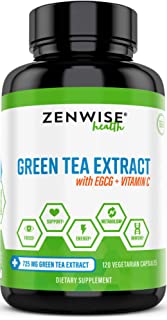 Green Tea Extract Supplement with EGCG & Vitamin C - Antioxidants & Polyphenols for Immune System - For Weight Support & Energy - Decaffeinated Pills for Brain & Heart Health - 120 Count