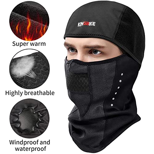 KINGBIKE Balaclava Ski Mask Motorcycle Running Full Face Cover Windproof Waterproof Neoprene With Micro-polar Fleece Masks Black for Men Women Warm Winter Cold Weather Gear Cycling Bike Skiing Thermal