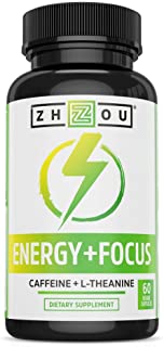 Caffeine with L-Theanine for Smooth Energy & Focus - Focused Energy for Your Mind & Body - No Crash  No Jitters - #1 Nootropic Stack for Cognitive Performance - Veggie Capsules