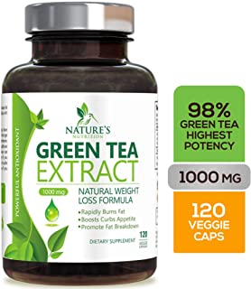 Green Tea Extract 98% with EGCG for Weight Loss 1000mg - Boost Metabolism for Healthy Heart - Antioxidants & Polyphenols for Immune System - Gentle Caffeine - Natural Fat Burner Pills - 120 Capsules