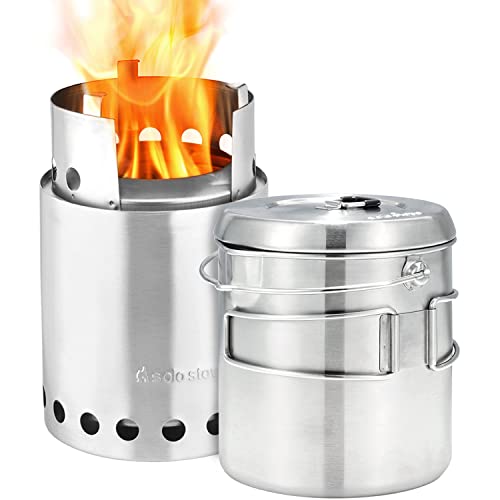 Solo Stove Titan & Solo Pot 1800 Camp Stove Combo: Woodburning Backpacking Stove Great for Camping and Survival