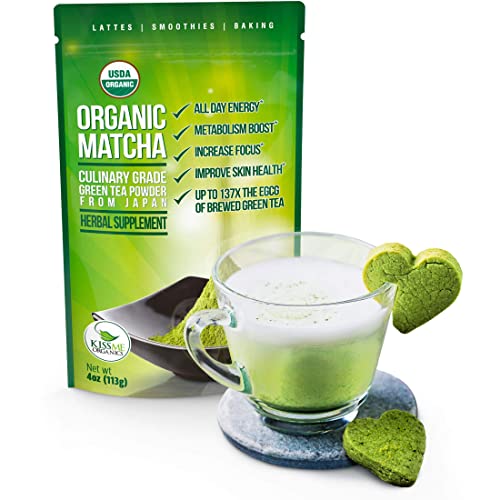 Kiss Me Organics Matcha Green Tea Powder - Organic Japanese Culinary Grade Matcha - 4 ounces