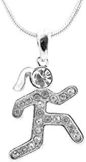 SpinningDaisy Crystal Man and Woman Runner Figure Necklace