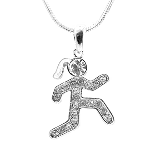 SpinningDaisy Crystal Man and Woman Runner Figure Necklace