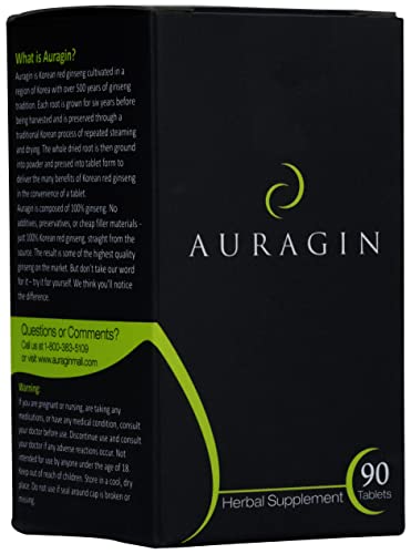 Auragin Korean Red Panax Ginseng: Made in Korea  6 Year Roots  No Additives or Other Ingredients  100% Korean Red Ginseng in Every Tablet