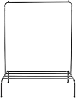 BOFENG Metal Garment Rack Heavy Duty Clothes Stand Rack with Top Rod and Lower Storage Shelf Industrial Clothes Rack for Indoor Bedroom - Black (Black-silver)