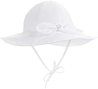 DANMY Baby Girl Wide Brim Bucket Hats with UPF 50+ Outdoor Adjustable Beach Hat with Sun Hat (0-6 Months, A-White)