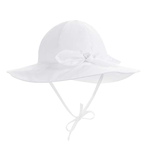 DANMY Baby Girl Wide Brim Bucket Hats with UPF 50+ Outdoor Adjustable Beach Hat with Sun Hat (0-6 Months, A-White)