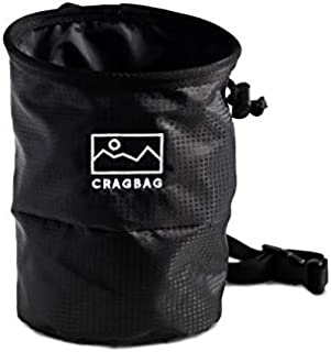 Cragbag Rock Climbing Chalk Bag Made with Lightweight Nylon Material, Belt Strap, Elastic Brush Holder, Carabiner Loop, Anti-Leak Closure System, and Large Zipper Pocket for Cell Phone and Keys