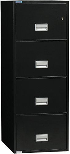 Phoenix Vertical 25 inch 4-Drawer Legal Fireproof File Cabinet with Water Seal, Black