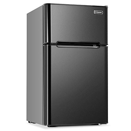 Euhomy Mini Fridge with Freezer, 3.2 Cu.Ft Compact Refrigerator with freezer, 2 Door Mini Fridge with freezer, Upright for Dorm, Bedroom, Office, Apartment- Food Storage or Drink Beer, Black