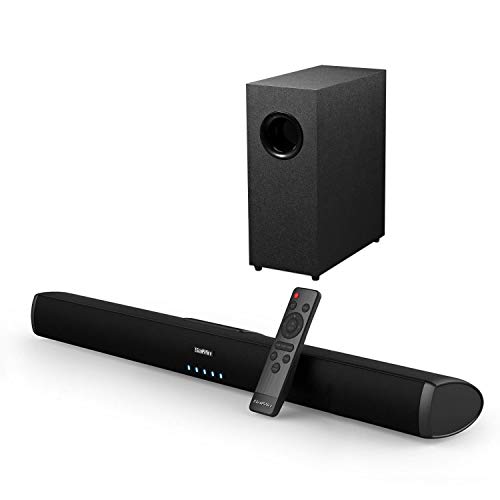 Sound Bar with Subwoofers, Saiyin Sound Bars for TV Ultra Slim 24 Inch Wired & Wireless Bluetooth 5.0 Connection, 2.1 Channel TV Speakers Surround Sound System