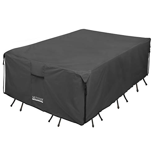 ULTCOVER 600D Tough Canvas Durable Rectangular Patio Table and Chair Cover - Waterproof Outdoor General Purpose Furniture Covers 88Lx62Wx28H inch, Black