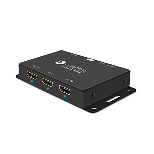 gofanco Prophecy 1x4 HDMI 2.0 Splitter 4K 60Hz HDR Compact USB Powered Auto Scaling Wall Mount, YUV 4:4:4, 3D, HDMI 2.0a, HDCP 2.2, EDID, 18Gbps, Low Heat, 4 Port 1 in 4 Out (PRO-HDRsplit4P-LT)