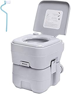 Portable RV Camping Toilet | Travel Toilet with 5.3 Gallon Detachable Waste Tank | for Caravan Roadtrip Hospital Sanitation Use | Double Outlet Commode with Cleaning Brush for Indoor Outdoor | Gray