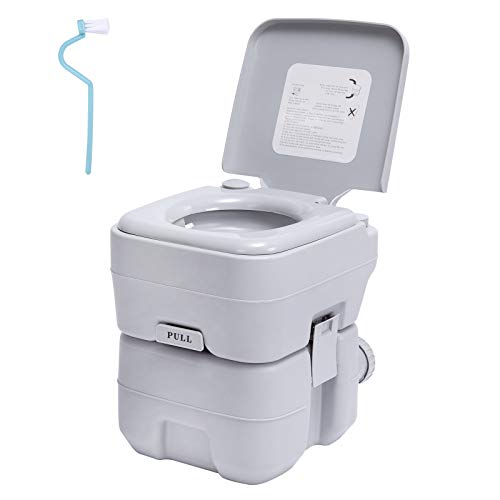 Portable RV Camping Toilet | Travel Toilet with 5.3 Gallon Detachable Waste Tank | for Caravan Roadtrip Hospital Sanitation Use | Double Outlet Commode with Cleaning Brush for Indoor Outdoor | Gray