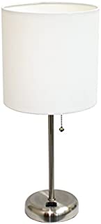 Limelights LT2024-WHT Brushed Steel Lamp with Charging Outlet and Fabric Shade, White