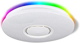 Dimmable Music Smart LED Ceiling Light Flush Mount with Bluetooth Speaker, RGB Close to Ceiling Lamp Lighting Fixture with Remote for Bedroom,Living Room,Kitchen,Dining Room ,15.7 Inch 30W