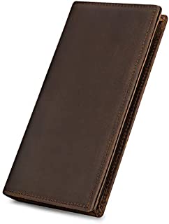 Kattee Men's Vintage Genuine Leather Long Wallet for Checkbook, Credit Cards (Large, Dark Brown)