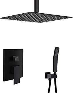 STARBATH SS02FCB 12 Inch Ceiling Mounted Shower System with Rain ShowerHead and Handheld Shower Head, Shower Faucet Rough-in Mixer Valve and Trim Included Shower Combo Set, Matte Black