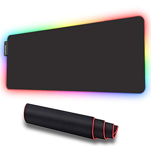 LUXCOMS RGB Soft Gaming Mouse Pad Large , Oversized Glowing Led Extended Mousepad Non-Slip Rubber Base Computer Keyboard Pad Mat31.5X 11.8in