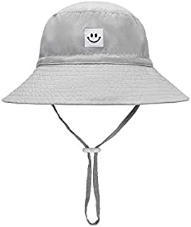 Baby Sun Hat Smile Face Toddler UPF 50+ Sun Protective Bucket hat Nice Beach hat for Baby Girl boy Adjustable Cap Gray