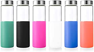 Sursip 20Oz Borosilicate Glass Water Bottle, Reusable Drinking Bottles with Stainless Steel Lid and Silicone Sleeves - BPA Free (Summer Large Mouth 6Pack)