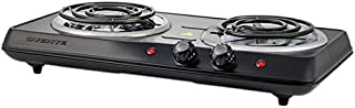 Ovente 1700W Double Hot Plate Electric Countertop Coil Stove 5.7 & 6 Inch with Dual 5 Level Temperature Control & Stainless Steel Base, Easy Clean Portable Cooktop Burner for Cooking, Black BGC102B