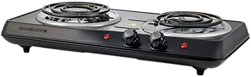 Ovente 1700W Double Hot Plate Electric Countertop Coil Stove 5.7 & 6 Inch with Dual 5 Level Temperature Control & Stainless Steel Base, Easy Clean Portable Cooktop Burner for Cooking, Black BGC102B