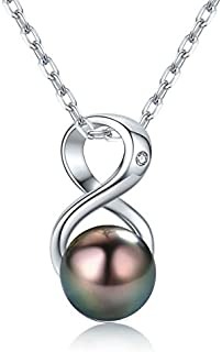 CHAULRI Infinity Tahitian Black Pearl Pendant Necklace 18K Gold Plated 925 Sterling Silver- Birthday Anniversary Jewelry Gifts for Women Wife Mom Daughter