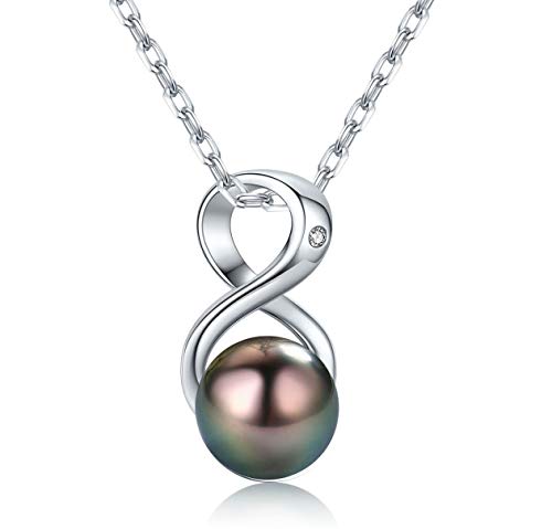 CHAULRI Infinity Tahitian Black Pearl Pendant Necklace 18K Gold Plated 925 Sterling Silver- Birthday Anniversary Jewelry Gifts for Women Wife Mom Daughter