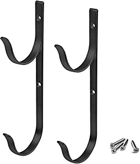 Flowerbeauty Pool Pole Hanger Premium Aluminium Holder Set, Ideal Hooks for Telescopic Poles, Skimmers, Leaf Rakes, Nets, Brushes, Vacuum Hose, Garden Tools and Swimming Pool Accessories (2, Black)