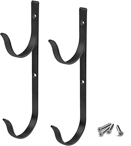 Flowerbeauty Pool Pole Hanger Premium Aluminium Holder Set, Ideal Hooks for Telescopic Poles, Skimmers, Leaf Rakes, Nets, Brushes, Vacuum Hose, Garden Tools and Swimming Pool Accessories (2, Black)