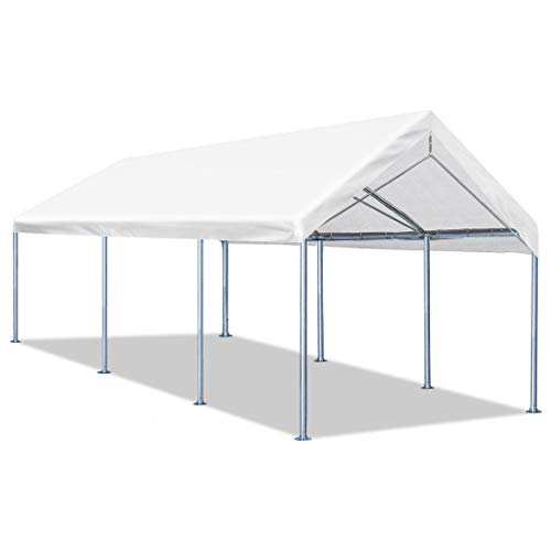 Quictent 10x20 Carport Upgraded Heavy Duty Car Canopy Galvanized Car Boat Shelter with 4 Reinforced Steel Cables White