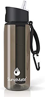 Survimate Filtered Water Bottle BPA Free with 4-Stage Intergrated Filter Straw for Camping, Hiking, Backpacking and Travel