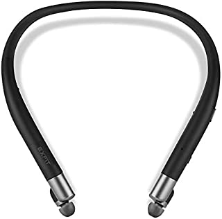BCS-700 | Wireless Bluetooth Headphones Neckbands with Retractable Earbuds, Auto Answer on Earbud Pull for Home Office, Video Conference (Matte Black)