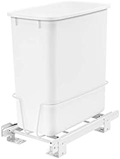 Rev-A-Shelf RV-814PB 20 Quart Pull-Out Waste Container Undermount Cabinet Garbage Bin Trash Recycling Can for Kitchen, Laundry Room, or Vanity, White