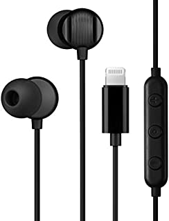 PALOVUE Lightning Headphones Earphones Earbuds Microphone Controller MFi Certified Compatible with iPhone 8 7 Plus iPhone 12 11 Pro Max X XS Max XR (PV2-Black)