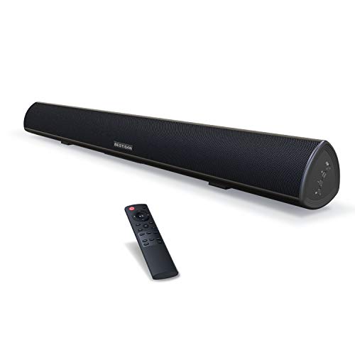 Sound Bar, 100Watt Bestisan Soundbar for TV, Wired & Wireless Bluetooth 5.0 Sound Bar(40 Inch, 6 Drivers, 105dB, Optical Cable Included, Remote Control, Bass Adjustable and Wall Mountable)