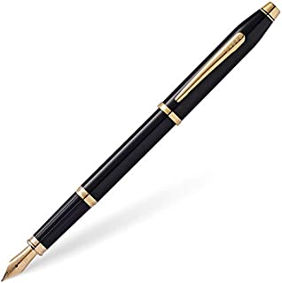 Cross Century II Black Lacquer Fountain Pen with 23KT Gold-Plated Appointments and 23KT Gold-Plated Medium Nib