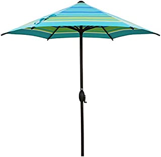 Abba Patio 7.5' Patio Umbrella Market Umbrella Outdoor Table Umbrella with Push Button Tilt & Crank for Patio, Turquoise Stripe