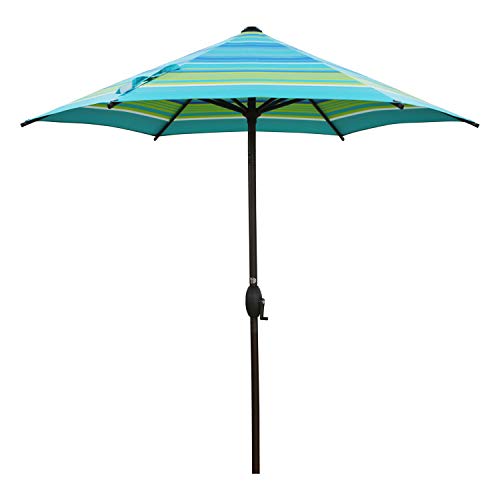 Abba Patio 7.5' Patio Umbrella Market Umbrella Outdoor Table Umbrella with Push Button Tilt & Crank for Patio, Turquoise Stripe