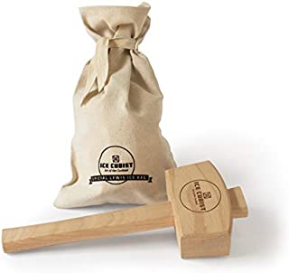 Ice Cubist Ice Mallet and Canvas Lewis Bag Set - Wooden Hammer for Crushing Ice, Professional Bartender Accessories, Craft Cocktail Tool, Ice Cube Crusher