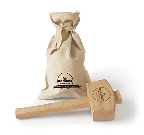 Ice Cubist Ice Mallet and Canvas Lewis Bag Set - Wooden Hammer for Crushing Ice, Professional Bartender Accessories, Craft Cocktail Tool, Ice Cube Crusher